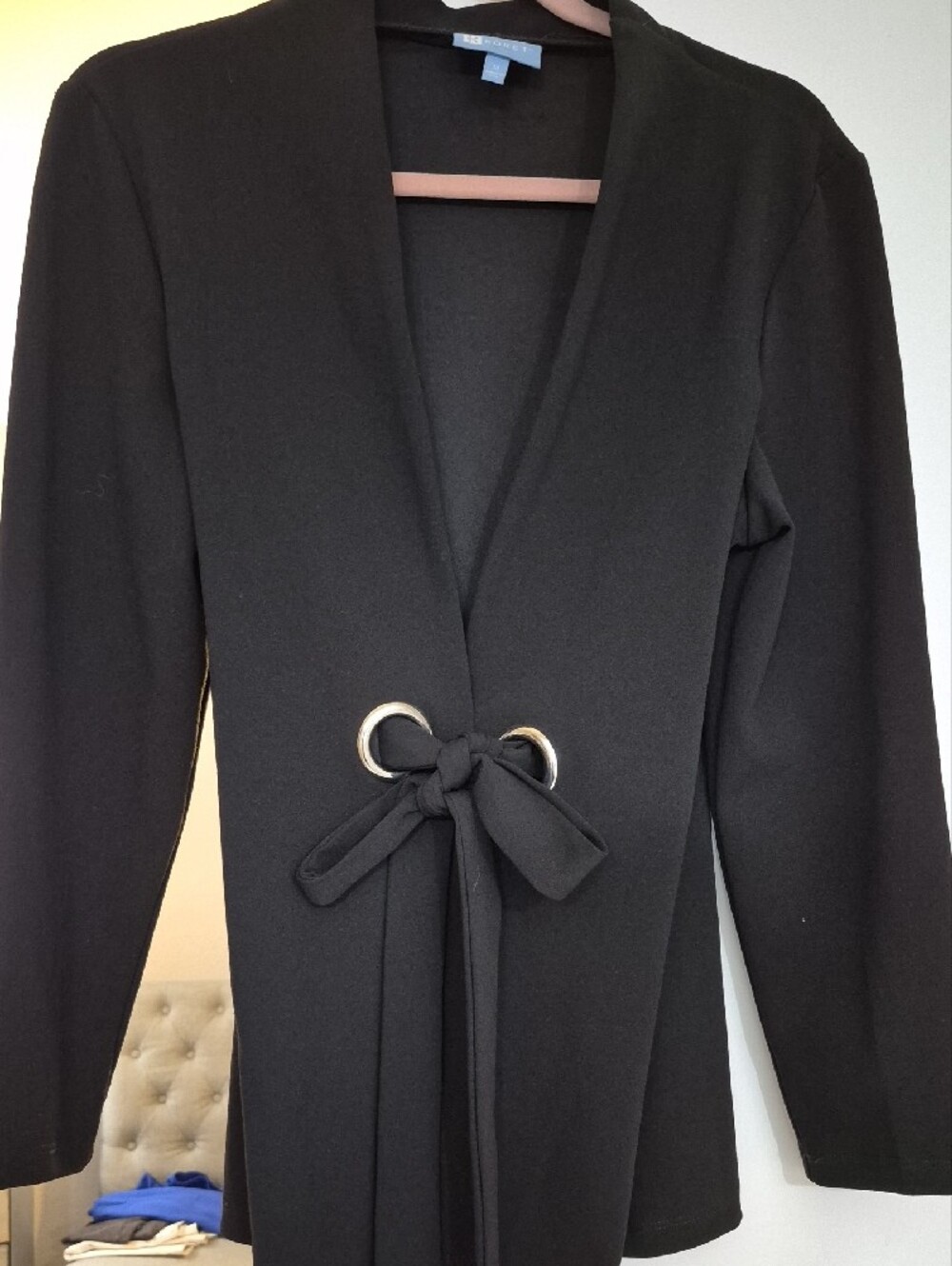 Koret Black Tie-Front Blazer with Gold Eyelets